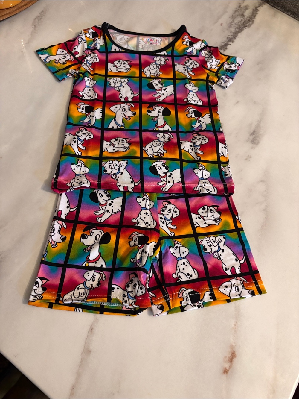 BAMBOO Rainbow Grid Dalmatian Short Pajama Set with Black Trim